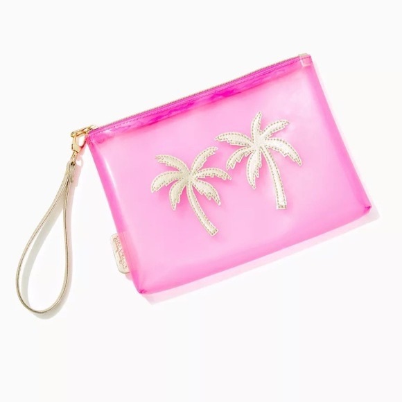 Lilly Pulitzer Handbags - Lilly Pulitzer Palm Tree Pink Shandy Jelly Pouch NWT